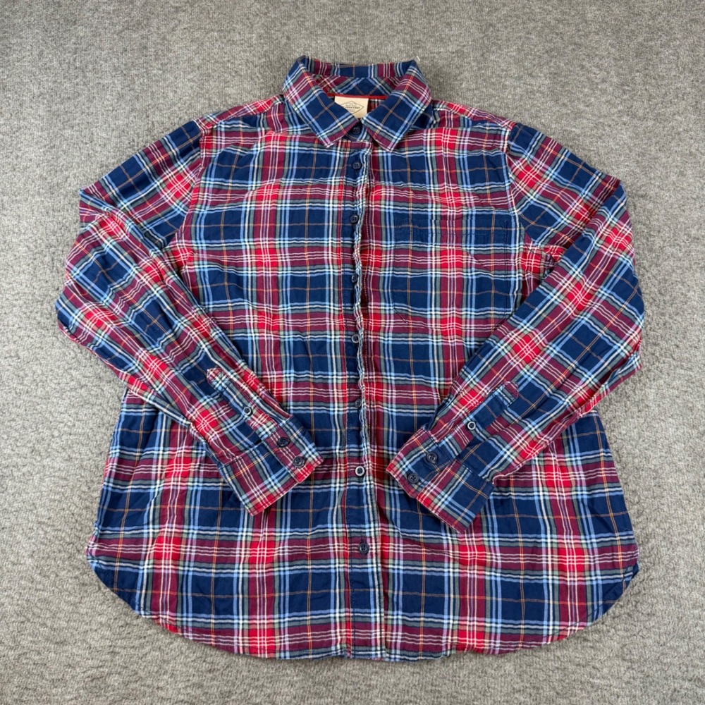 St. John's Bay Button Down Women's Medium Red Plaid Flannel Classic Shirt